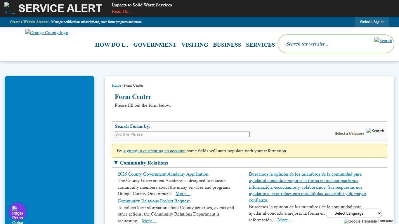 Form Center • Community Relations
